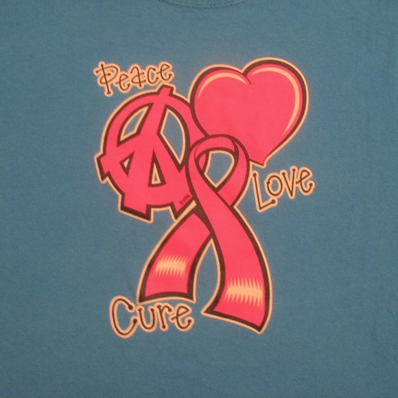 PEACE LOVE CURE Graphic Tee Womens Plus Size 2X XXL Relaxed Fit Blue Pink - Picture 2 of 4